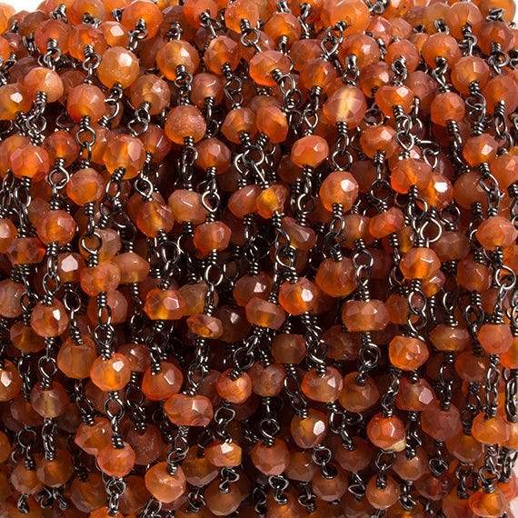3mm Carnelian faceted rondelle Black Gold Chain by the foot 36 pieces (ONLINE ORDER ONLY)