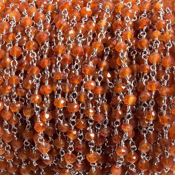 3mm Carnelian faceted rondelle Silver Chain by the foot 36 pieces (ONLINE ORDER ONLY)