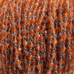 3mm Carnelian faceted rondelle Silver Chain by the foot 36 pieces (ONLINE ORDER ONLY)