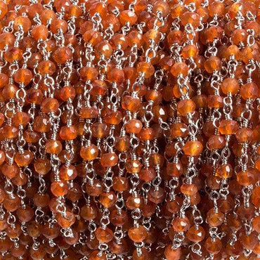 3mm Carnelian faceted rondelle Silver Chain by the foot 36 pieces (ONLINE ORDER ONLY)