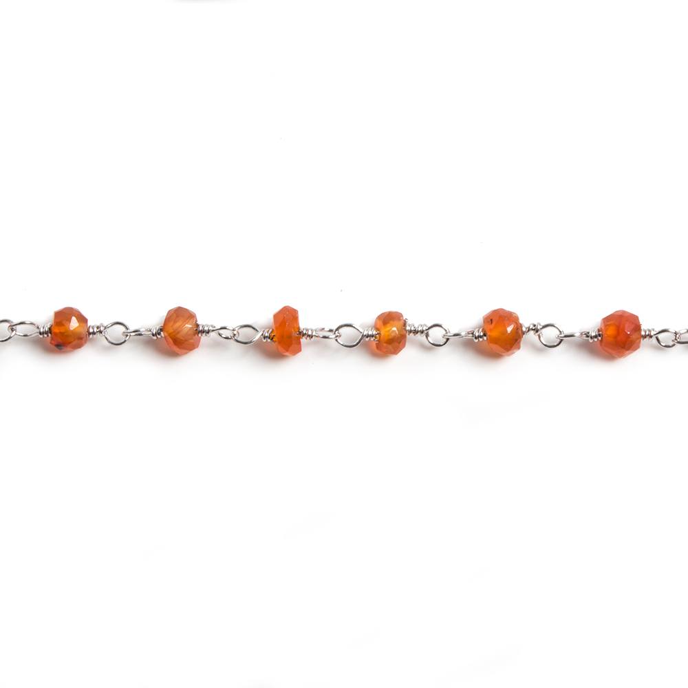 3mm Carnelian faceted rondelle Silver Chain by the foot 36 pieces (ONLINE ORDER ONLY)