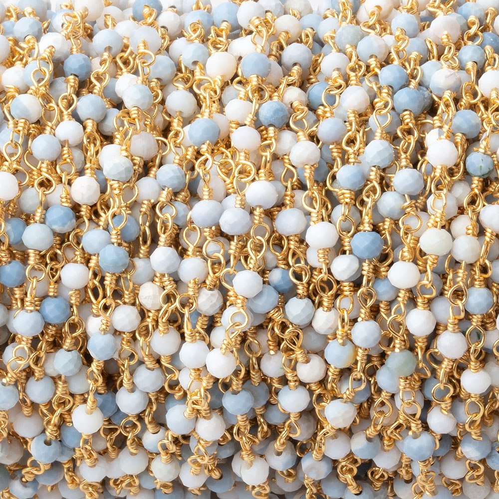 3mm Owyhee Denim Blue Opal Micro Faceted Rondelles on Gold Plated Chain (ONLINE ORDER ONLY)