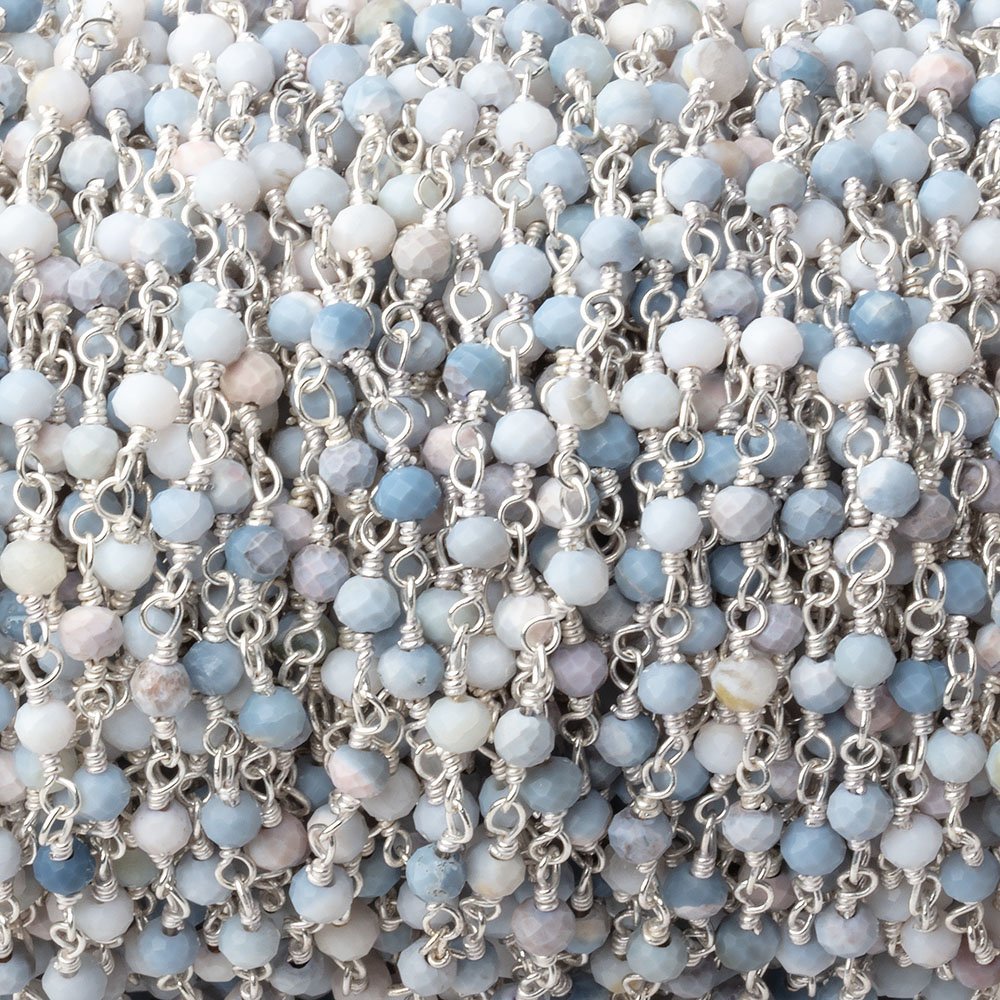3mm Owyhee Denim Blue Opal Micro Faceted Rondelles on Silver Plated Chain (ONLINE ORDER ONLY)