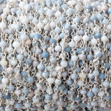 3mm Owyhee Denim Blue Opal Micro Faceted Rondelles on Silver Plated Chain (ONLINE ORDER ONLY)
