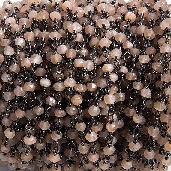 3mm Peach Moonstone faceted rondelle Black Gold Chain by the foot 36 pieces (ONLINE ORDER ONLY)