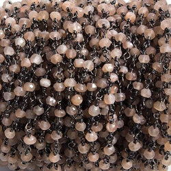 3mm Peach Moonstone faceted rondelle Black Gold Chain by the foot 36 pieces (ONLINE ORDER ONLY)