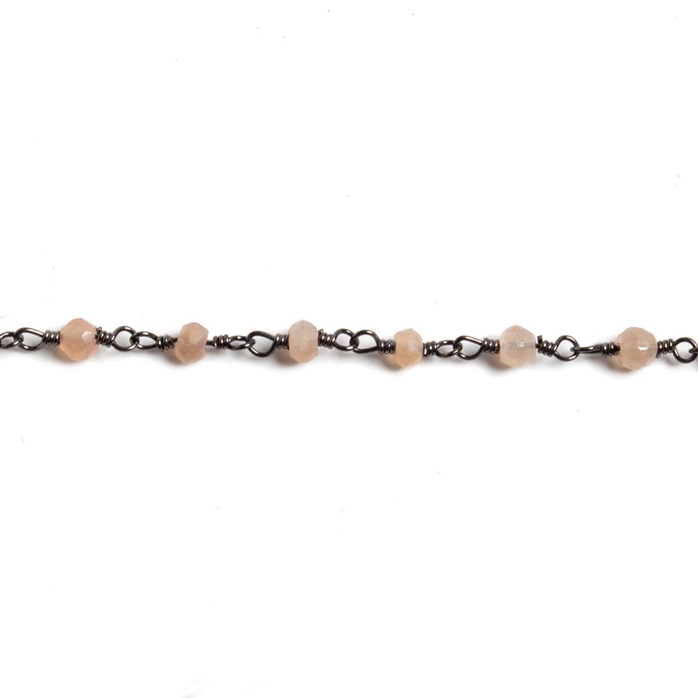 3mm Peach Moonstone faceted rondelle Black Gold Chain by the foot 36 pieces (ONLINE ORDER ONLY)