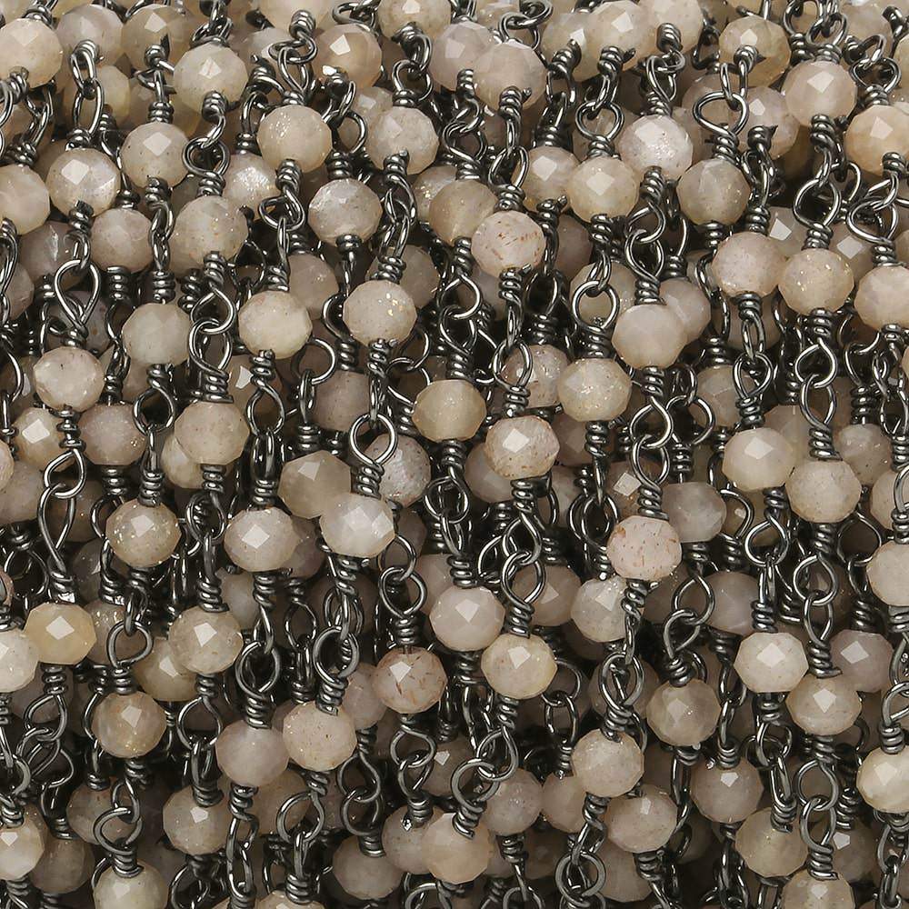 3mm Peach Moonstone micro-faceted rondelle Black Gold Chain by the foot 35 pieces (ONLINE ORDER ONLY)