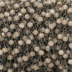3mm Peach Moonstone micro-faceted rondelle Black Gold Chain by the foot 35 pieces (ONLINE ORDER ONLY)