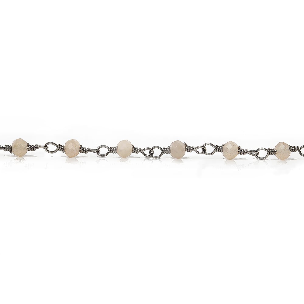 3mm Peach Moonstone micro-faceted rondelle Black Gold Chain by the foot 35 pieces (ONLINE ORDER ONLY)
