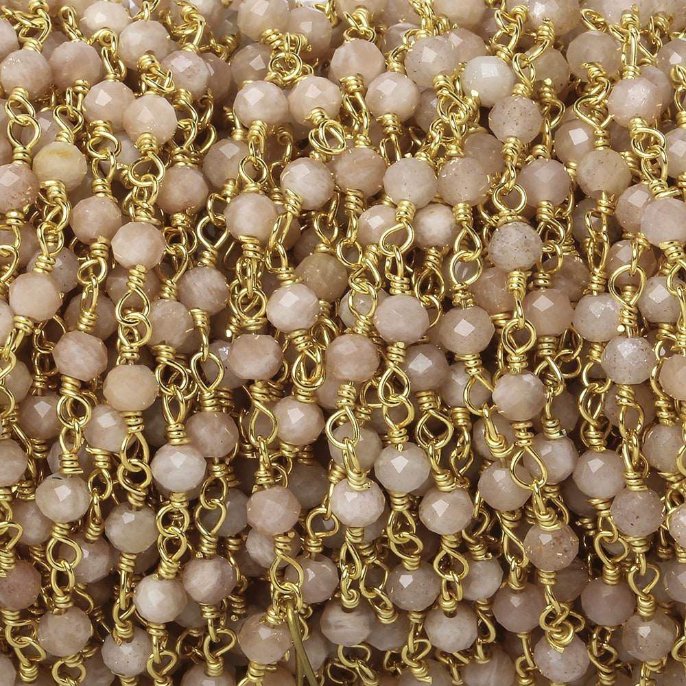 3mm Peach Moonstone micro-faceted rondelle Gold Chain by the foot 35 pieces (ONLINE ORDER ONLY)