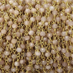 3mm Peach Moonstone micro-faceted rondelle Gold Chain by the foot 35 pieces (ONLINE ORDER ONLY)