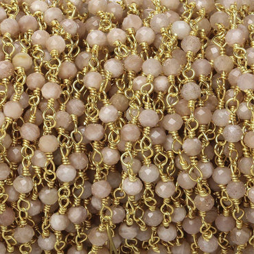 3mm Peach Moonstone micro-faceted rondelle Gold Chain by the foot 35 pieces (ONLINE ORDER ONLY)