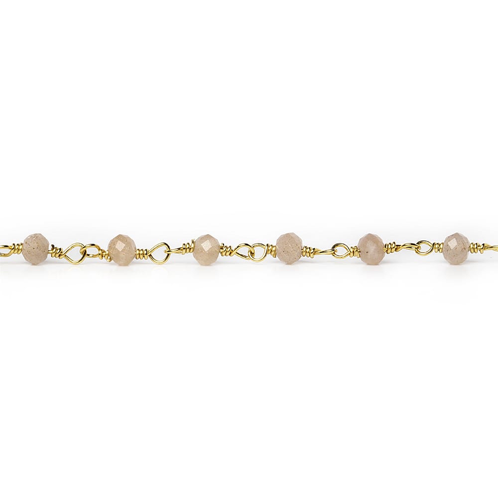 3mm Peach Moonstone micro-faceted rondelle Gold Chain by the foot 35 pieces (ONLINE ORDER ONLY)