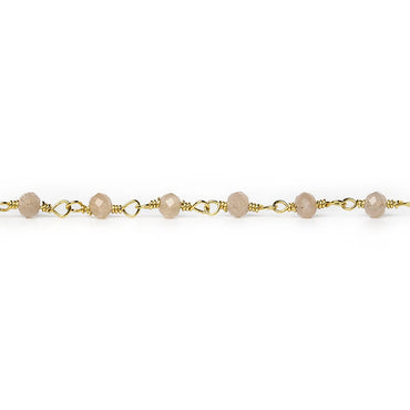 3mm Peach Moonstone micro-faceted rondelle Gold Chain by the foot 35 pieces (ONLINE ORDER ONLY)