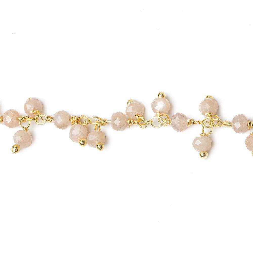 3mm Peach Moonstone micro-faceted round Gold Dangling Chain by the foot (ONLINE ORDER ONLY)