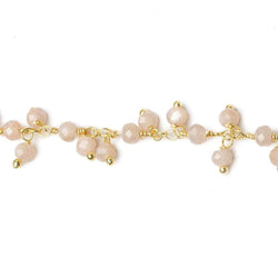 3mm Peach Moonstone micro-faceted round Gold Dangling Chain by the foot (ONLINE ORDER ONLY)