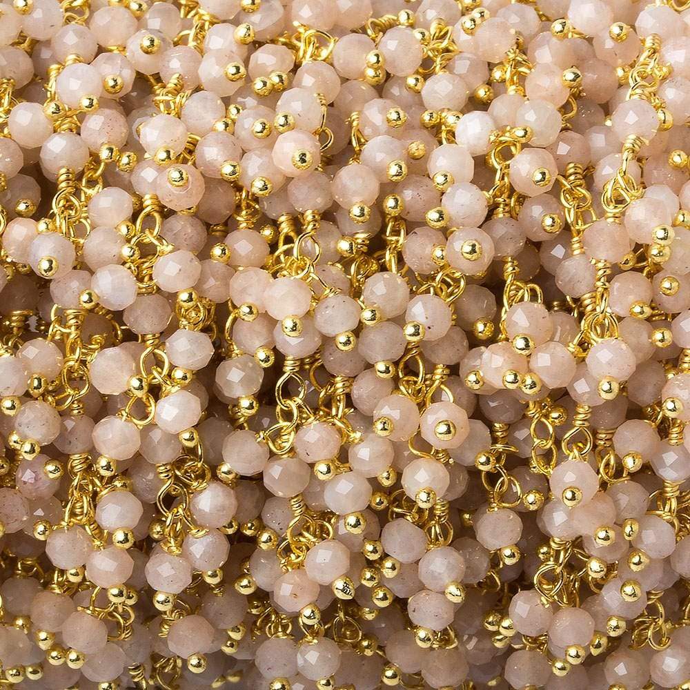 3mm Peach Moonstone micro-faceted round Gold Dangling Chain by the foot (ONLINE ORDER ONLY)