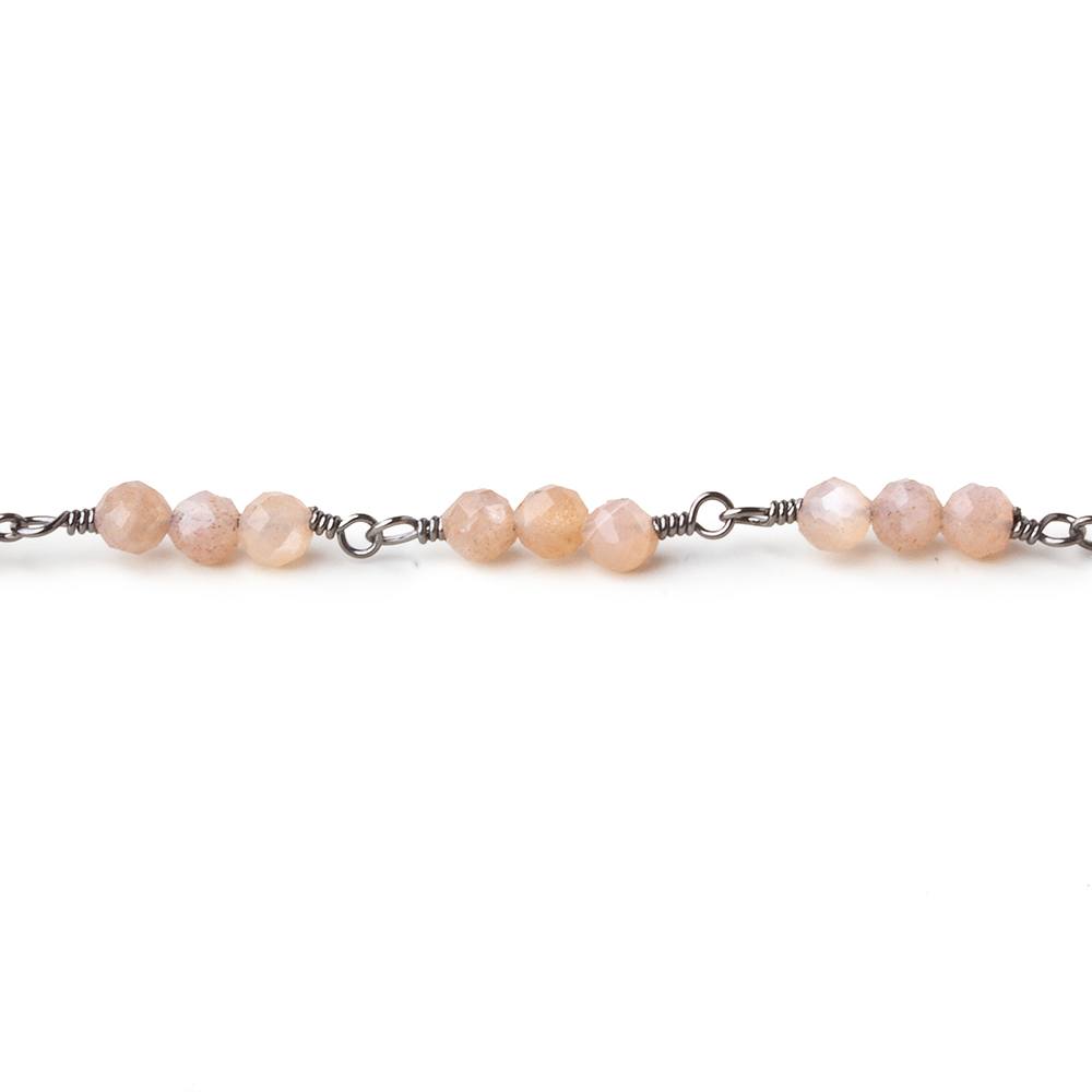 3mm Peach Moonstone micro faceted round Trio Black Gold Chain by the foot 73 beads per (ONLINE ORDER ONLY)