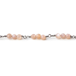 3mm Peach Moonstone micro faceted round Trio Black Gold Chain by the foot 73 beads per (ONLINE ORDER ONLY)
