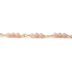3mm Peach Moonstone micro faceted round Trio Gold Chain by the foot 73 beads per (ONLINE ORDER ONLY)