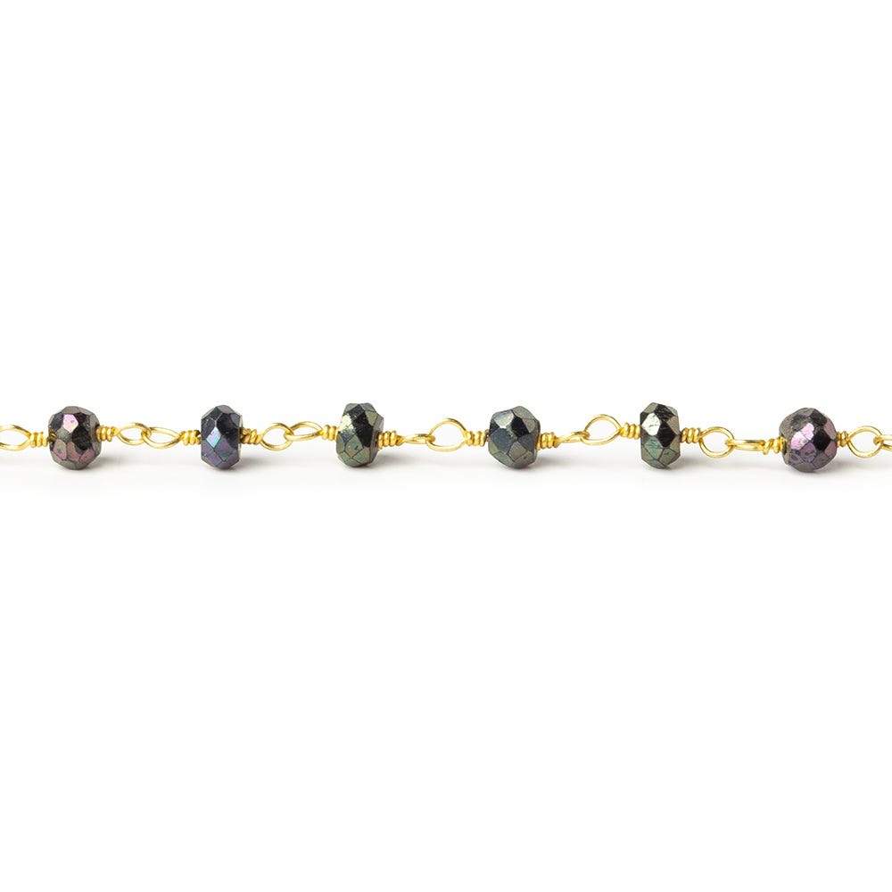 3mm Peacock Mystic Black Spinel rondelle Gold plated Chain by the foot 40pc (ONLINE ORDER ONLY)