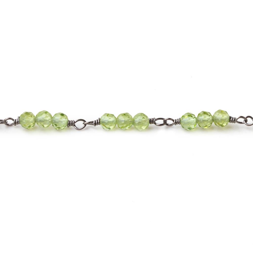 3mm Peridot micro faceted round Trio Black Gold Chain by the foot 73 beads per (ONLINE ORDER ONLY)