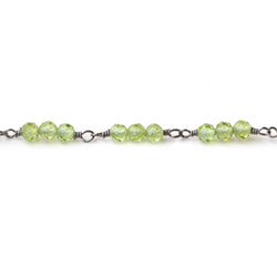 3mm Peridot micro faceted round Trio Black Gold Chain by the foot 73 beads per (ONLINE ORDER ONLY)