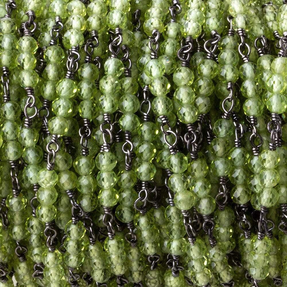 3mm Peridot micro faceted round Trio Black Gold Chain by the foot 73 beads per (ONLINE ORDER ONLY)