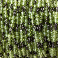 3mm Peridot micro faceted round Trio Black Gold Chain by the foot 73 beads per (ONLINE ORDER ONLY)