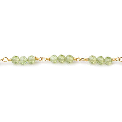 3mm Peridot micro faceted round Trio Gold Chain by the foot 73 beads per (ONLINE ORDER ONLY)