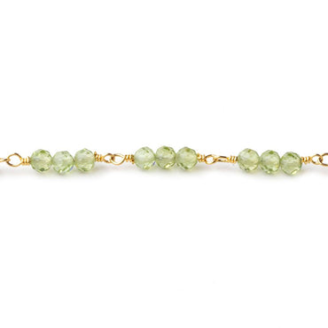 3mm Peridot micro faceted round Trio Gold Chain by the foot 73 beads per (ONLINE ORDER ONLY)