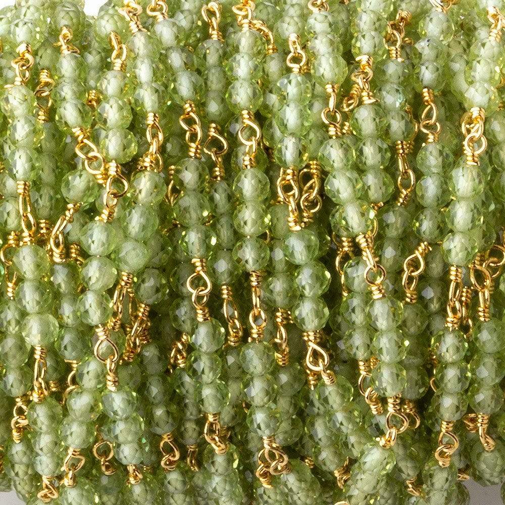 3mm Peridot micro faceted round Trio Gold Chain by the foot 73 beads per (ONLINE ORDER ONLY)