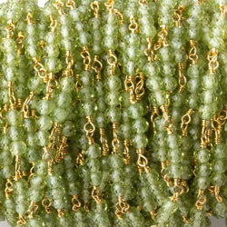 3mm Peridot micro faceted round Trio Gold Chain by the foot 73 beads per (ONLINE ORDER ONLY)