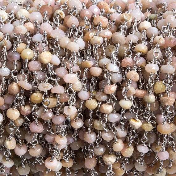 3mm Pink Peruvian Opal faceted rondelle Silver Chain by the foot 36 pieces (ONLINE ORDER ONLY)