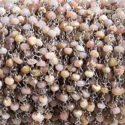 3mm Pink Peruvian Opal faceted rondelle Silver Chain by the foot 36 pieces (ONLINE ORDER ONLY)