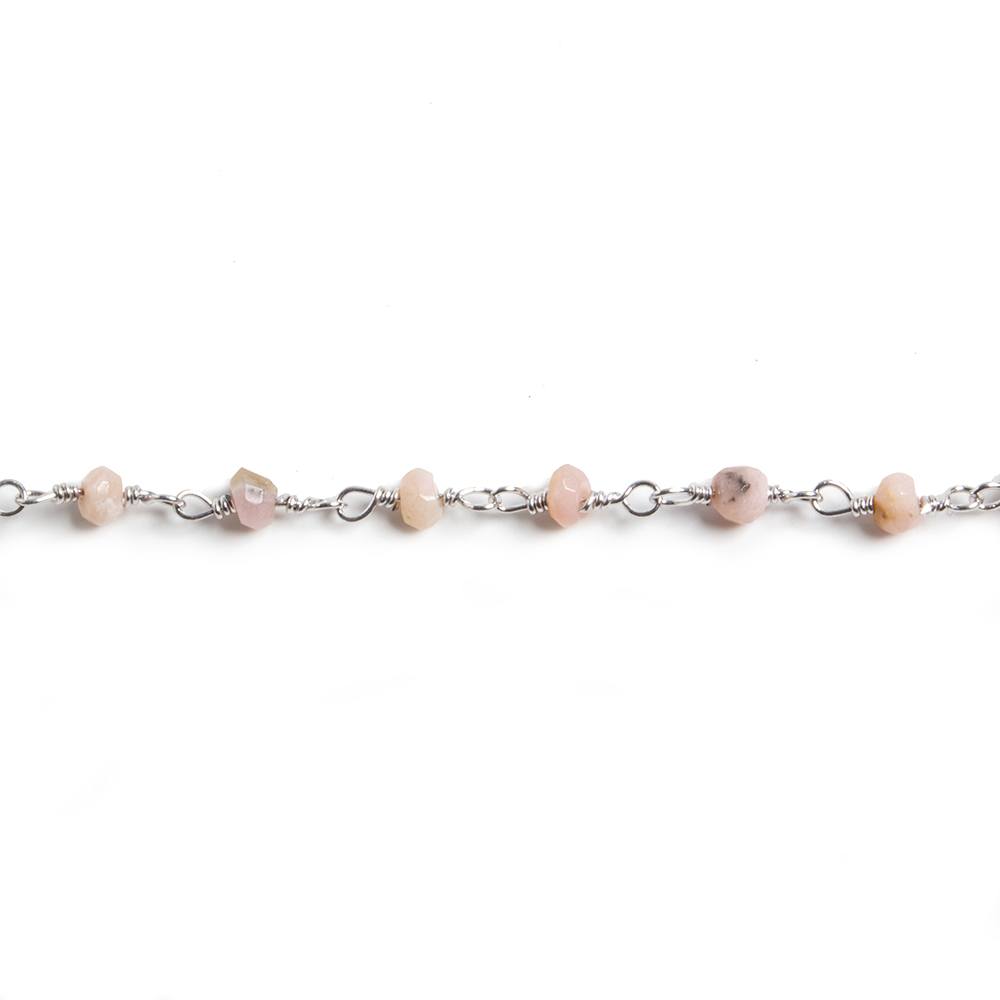 3mm Pink Peruvian Opal faceted rondelle Silver Chain by the foot 36 pieces (ONLINE ORDER ONLY)