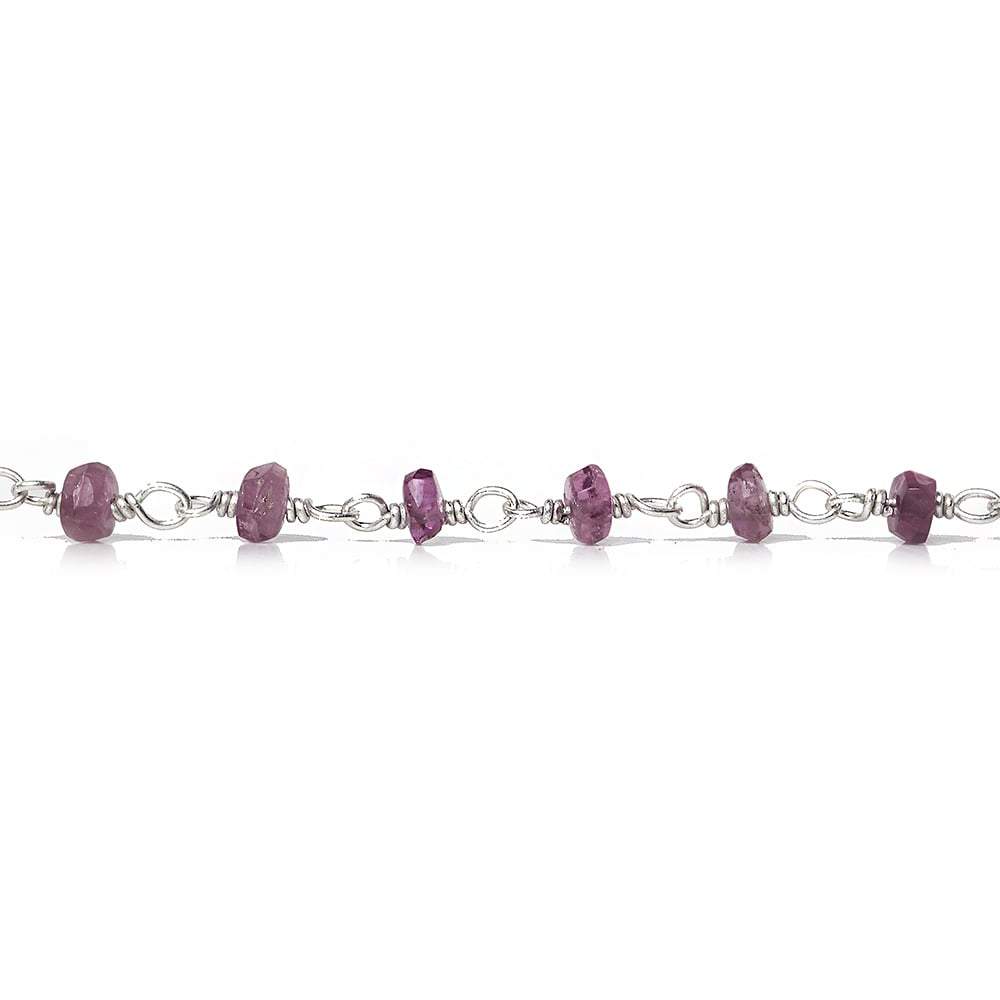 3mm Pink Tourmaline faceted rondelle .925 Silver Chain by the foot 50 pieces (ONLINE ORDER ONLY)