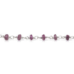 3mm Pink Tourmaline faceted rondelle .925 Silver Chain by the foot 50 pieces (ONLINE ORDER ONLY)