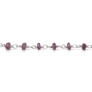 3mm Pink Tourmaline faceted rondelle .925 Silver Chain by the foot 50 pieces (ONLINE ORDER ONLY)