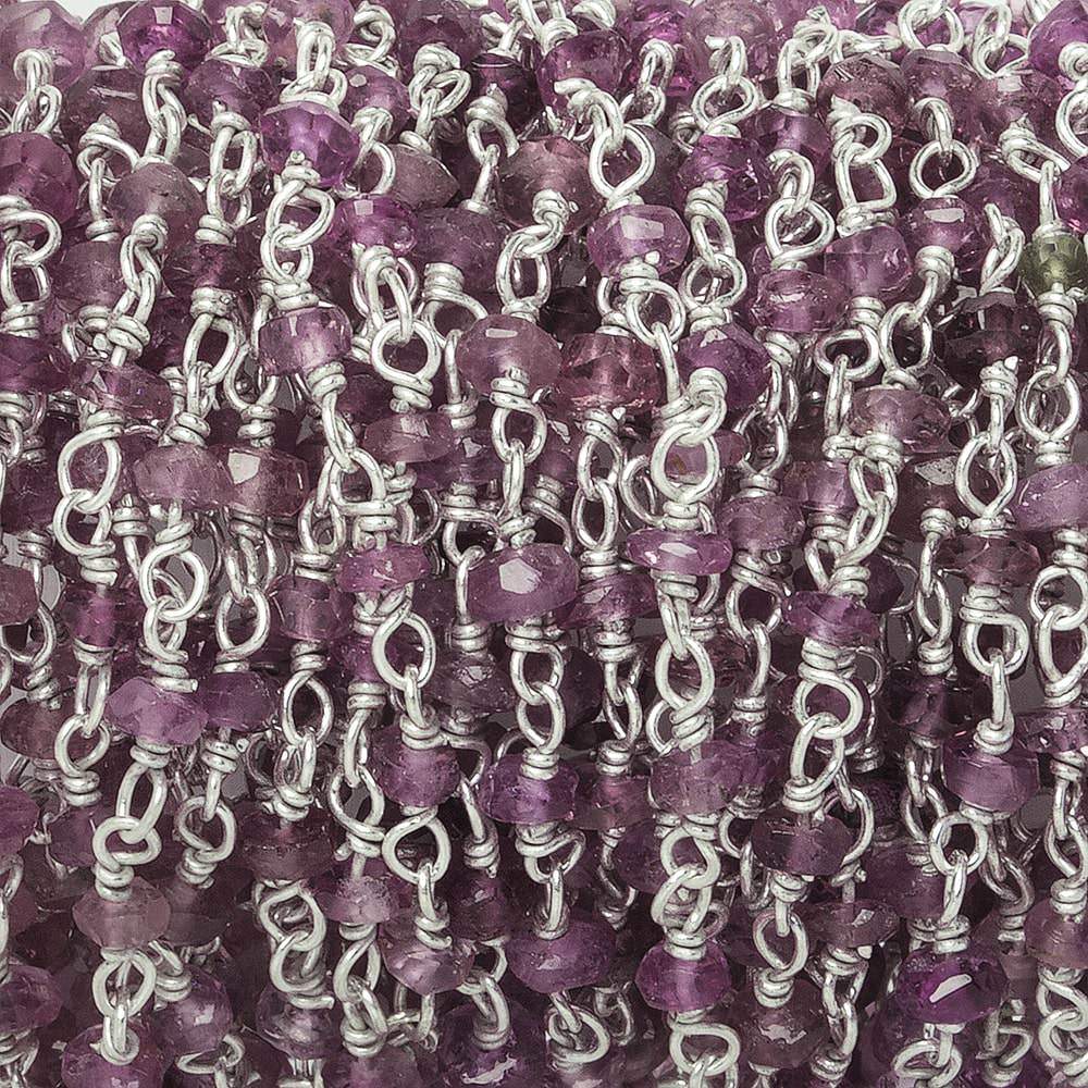 3mm Pink Tourmaline faceted rondelle .925 Silver Chain by the foot 50 pieces (ONLINE ORDER ONLY)