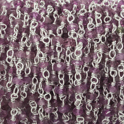 3mm Pink Tourmaline faceted rondelle .925 Silver Chain by the foot 50 pieces (ONLINE ORDER ONLY)