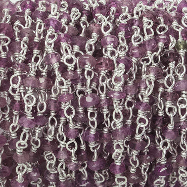 3mm Pink Tourmaline faceted rondelle .925 Silver Chain by the foot 50 pieces (ONLINE ORDER ONLY)