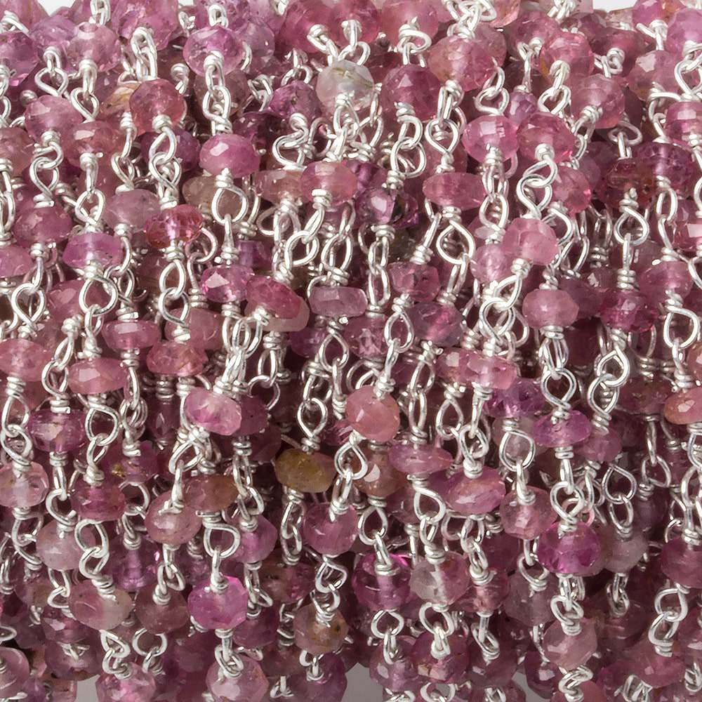 3mm Pink Tourmaline faceted rondelle Silver .925 Chain by the foot 48 pcs (ONLINE ORDER ONLY)