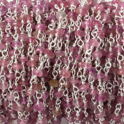 3mm Pink Tourmaline faceted rondelle Silver .925 Chain by the foot 48 pcs (ONLINE ORDER ONLY)