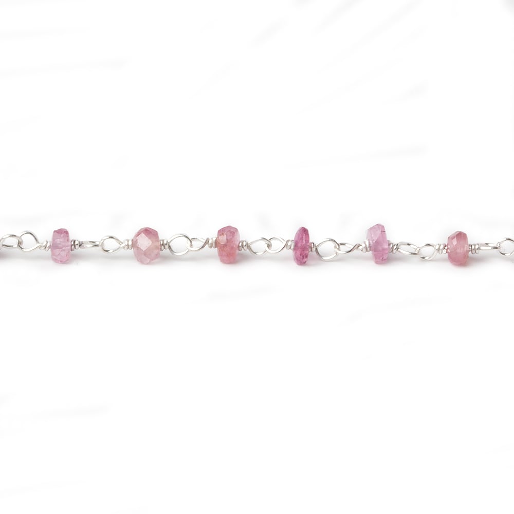 3mm Pink Tourmaline faceted rondelle Silver .925 Chain by the foot 48 pcs (ONLINE ORDER ONLY)