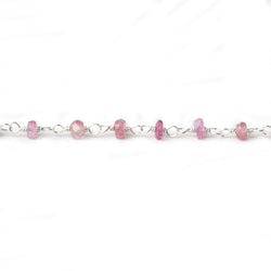 3mm Pink Tourmaline faceted rondelle Silver .925 Chain by the foot 48 pcs (ONLINE ORDER ONLY)