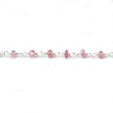 3mm Pink Tourmaline faceted rondelle Silver .925 Chain by the foot 48 pcs (ONLINE ORDER ONLY)