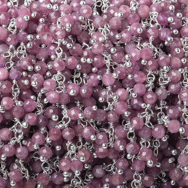 3mm Pink Tourmaline micro-faceted round Silver .925 Dangling Chain by the foot (ONLINE ORDER ONLY)