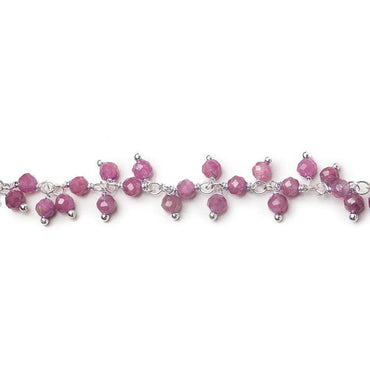 3mm Pink Tourmaline micro-faceted round Silver .925 Dangling Chain by the foot (ONLINE ORDER ONLY)